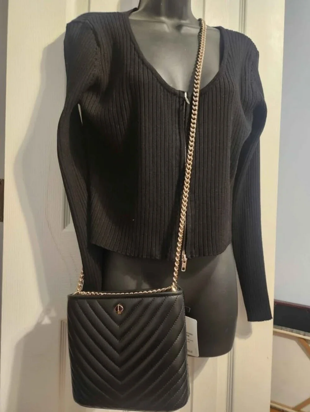 Black Quilted Kate SPADE Shoulder Bag with Gold Chain Strap